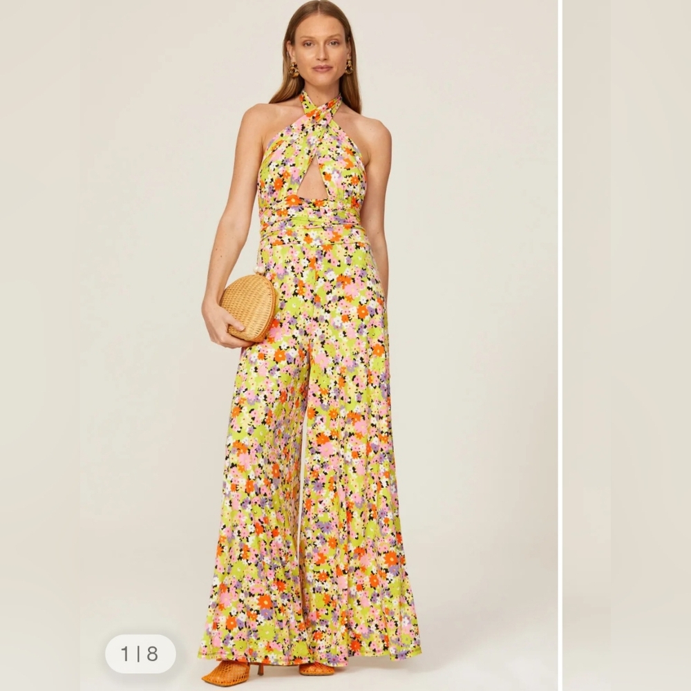 AFRM Yellow and Orange Jumpsuit with Halter Neckline